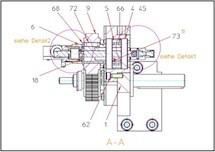 2D-Detailzeichnung Rotationsspannachse für Montageautomat